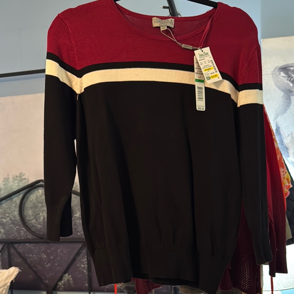 Joseph A Red and Black Crew Neck Sweater